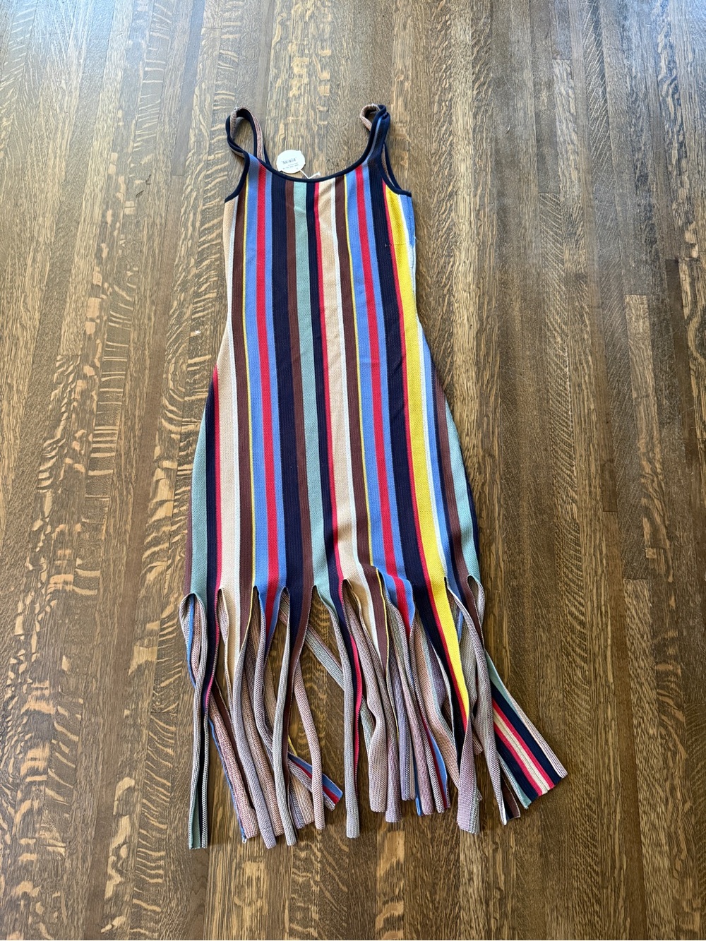 STAUD Striped Fringe Knit Dress- best fits 4 - Picture 2 of 5